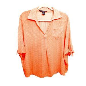 ANTILIA FEMME COLLECTIONS ORANGE AND WHITE POLKA DOT WOMEN'S BLOUSE - SIZE S